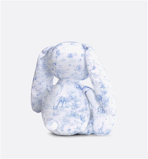 Peluche lapin Satin de coton blanc imprimé Toile de Jouy bleu 